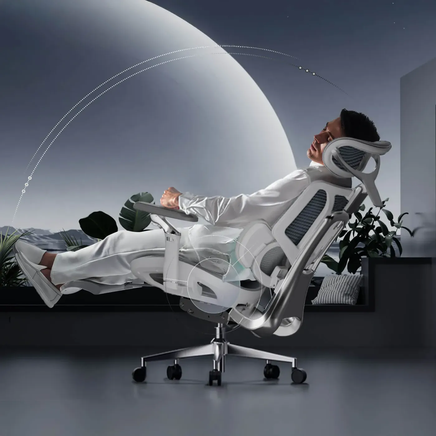 HBADA E3 Ultra Ergonomic Office Chair Futuristic(with Footrest) gray in use