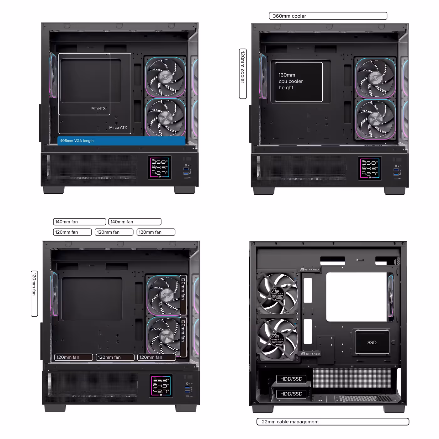 Diagram showing internal layout and supported component sizes for the PRISMA SM501D case