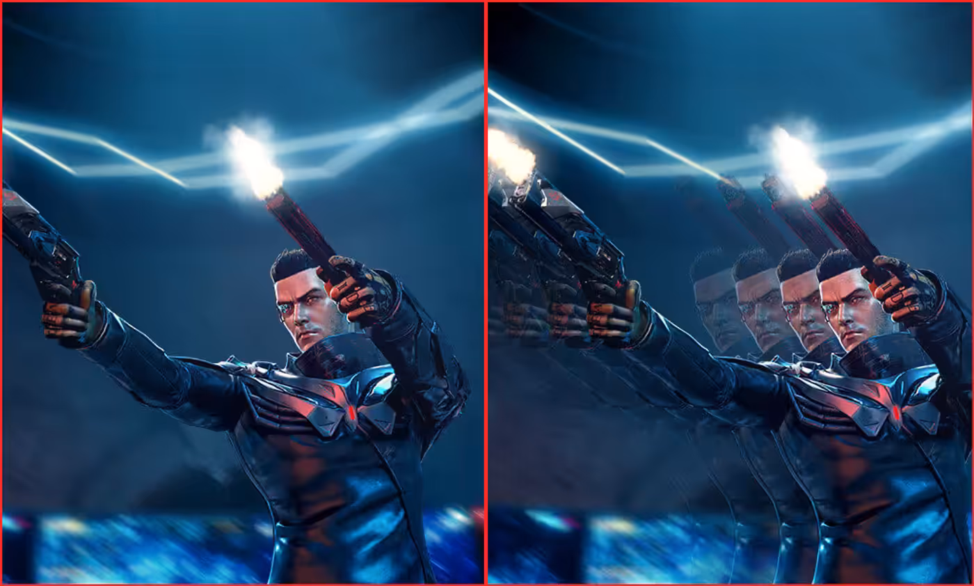 In-game character visual demonstrating reduced motion blur with ELMB enabled