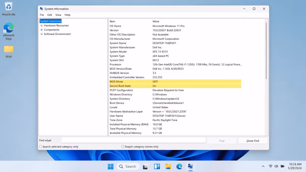 msinfo32 showing Secure Boot State