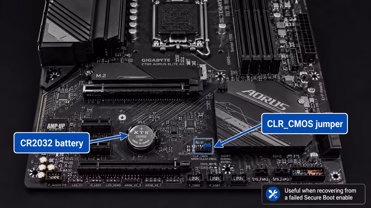 Motherboard CLR_CMOS jumper close-up