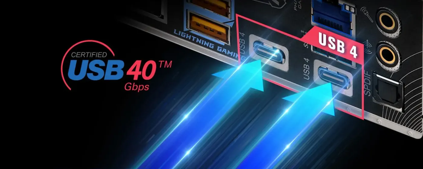 USB4 Type-C connectivity graphic indicating 40Gbps bandwidth