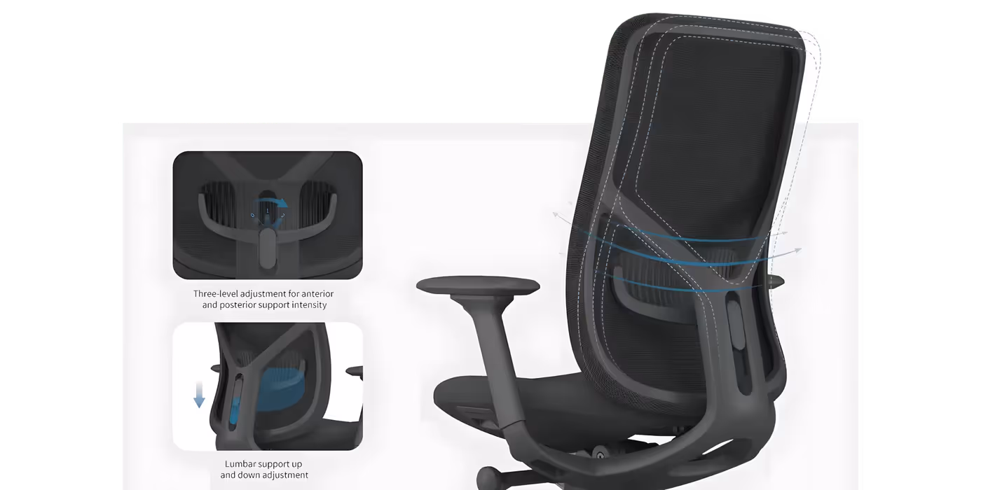 Y-shaped backrest and adjustable TPE lumbar support on the ANTLER chair