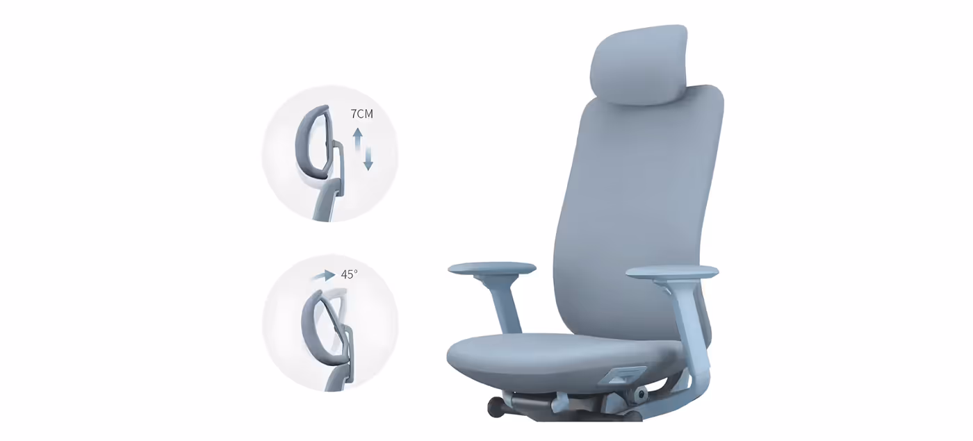 Adjustable 3D curved headrest on the Enova ANTLER office chair