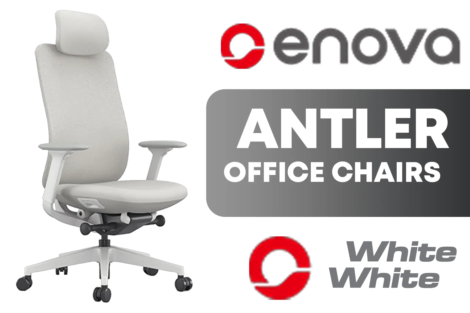 Enova ANTLER Office Chair - White Frame / High Quality, Stretched Flannelette Fabric / Six-Level Tilt Adjustability / High Quality Stitching / Max Weight Load 136kg / EAN-001A-White-Frame