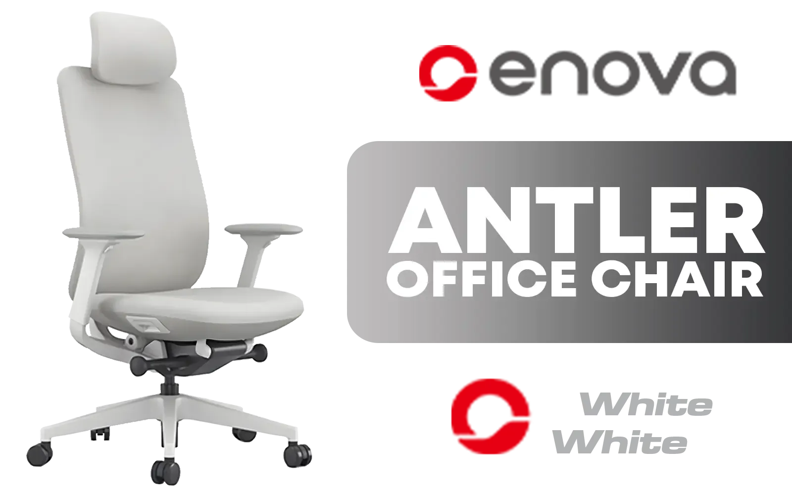 Enova ANTLER Office Chair - White Frame / High Quality, Stretched Flannelette Fabric / Six-Level Tilt Adjustability / High Quality Stitching / Max Weight Load 136kg / EAN-001A-White-Frame