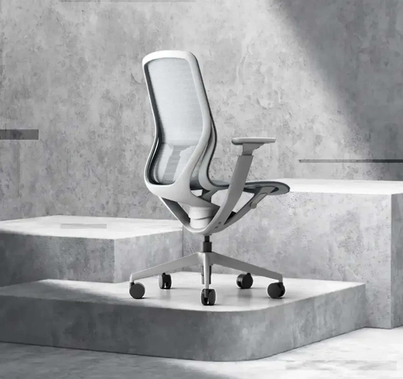 Enova Aria ergonomic office chair in dark grey viewed from behind