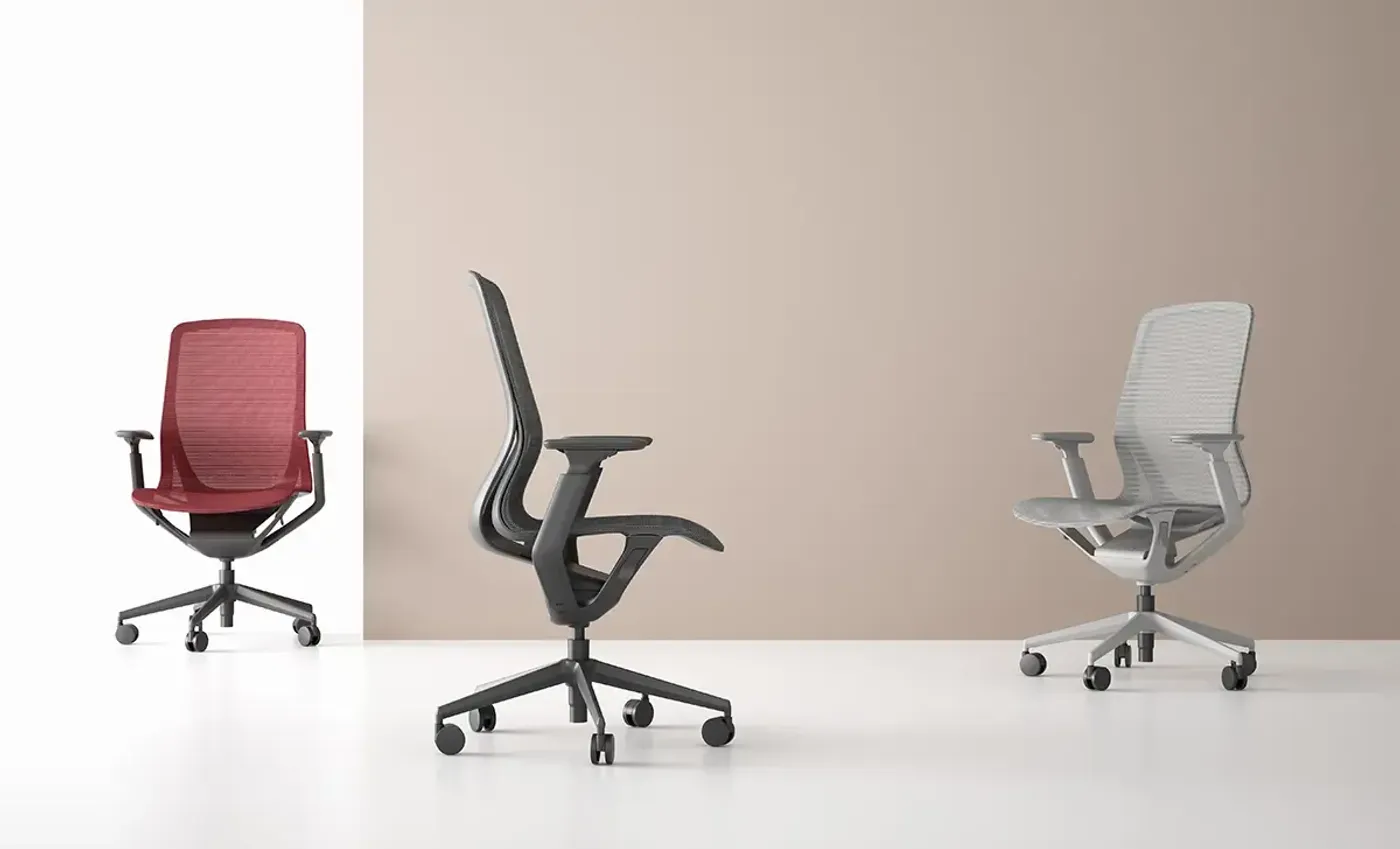 Enova Aria office chair in dark grey shown with its adjustable mechanisms
