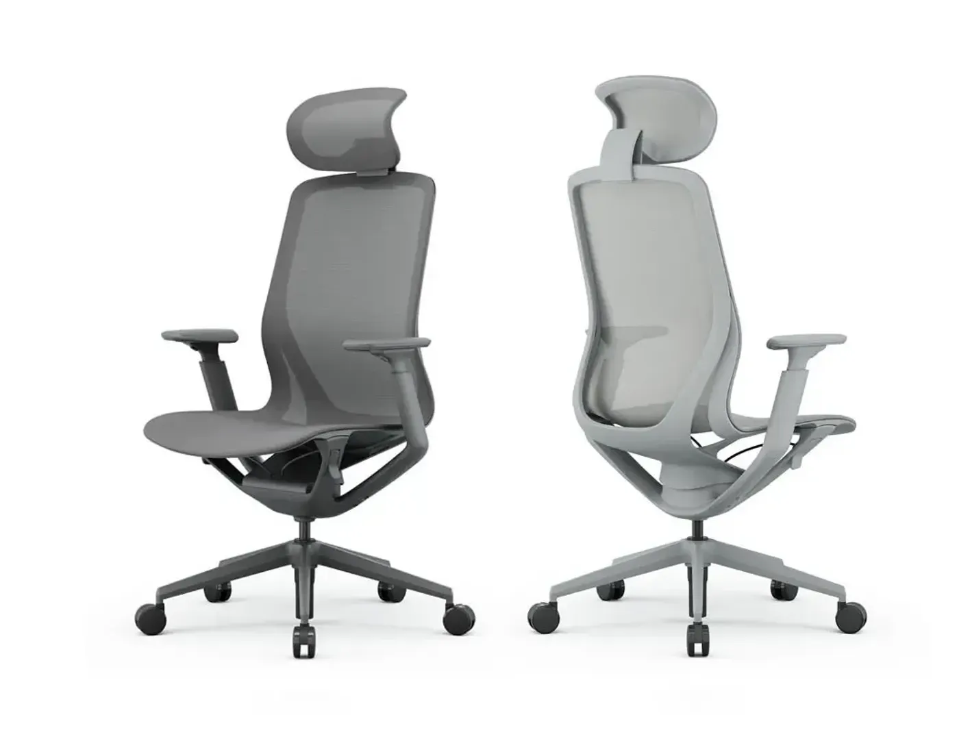 Elegant dark grey Enova Aria chair showing the textured mesh finish