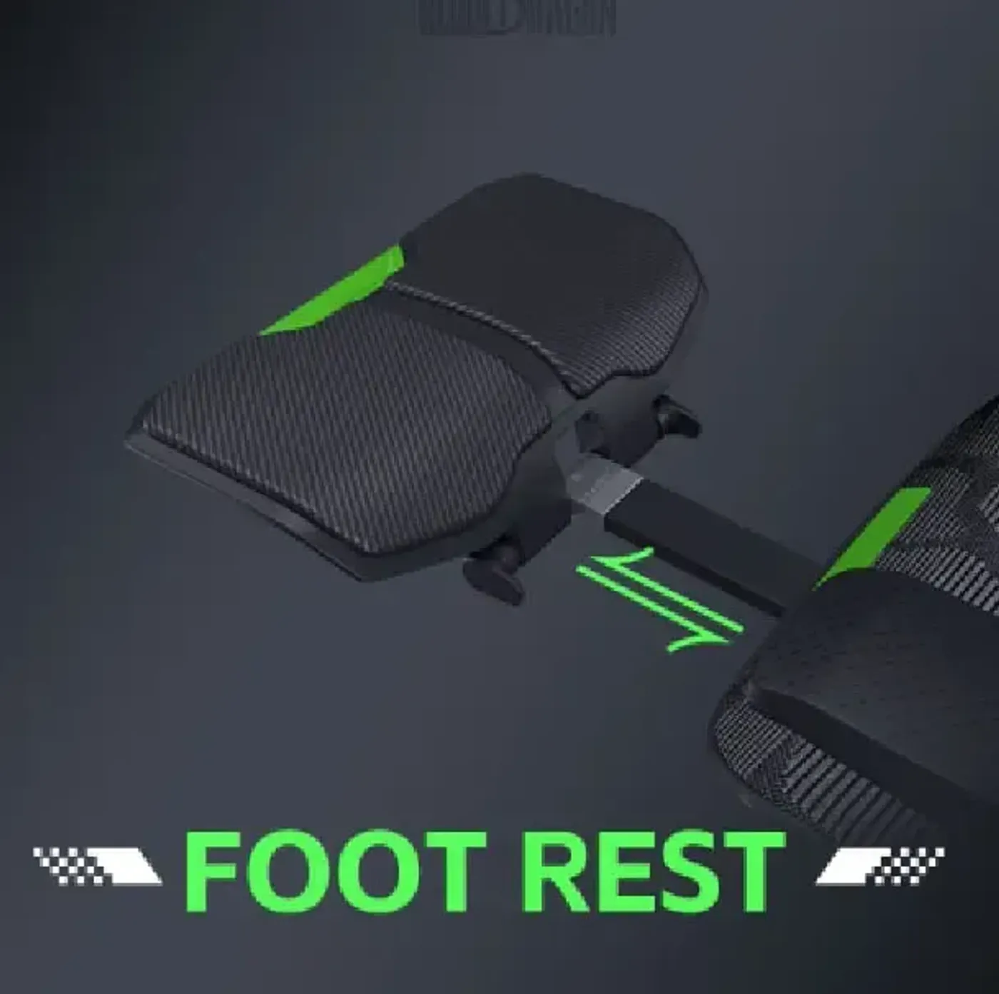 Retractable footrest deployed from the gold Bloodragon BLS gaming chair