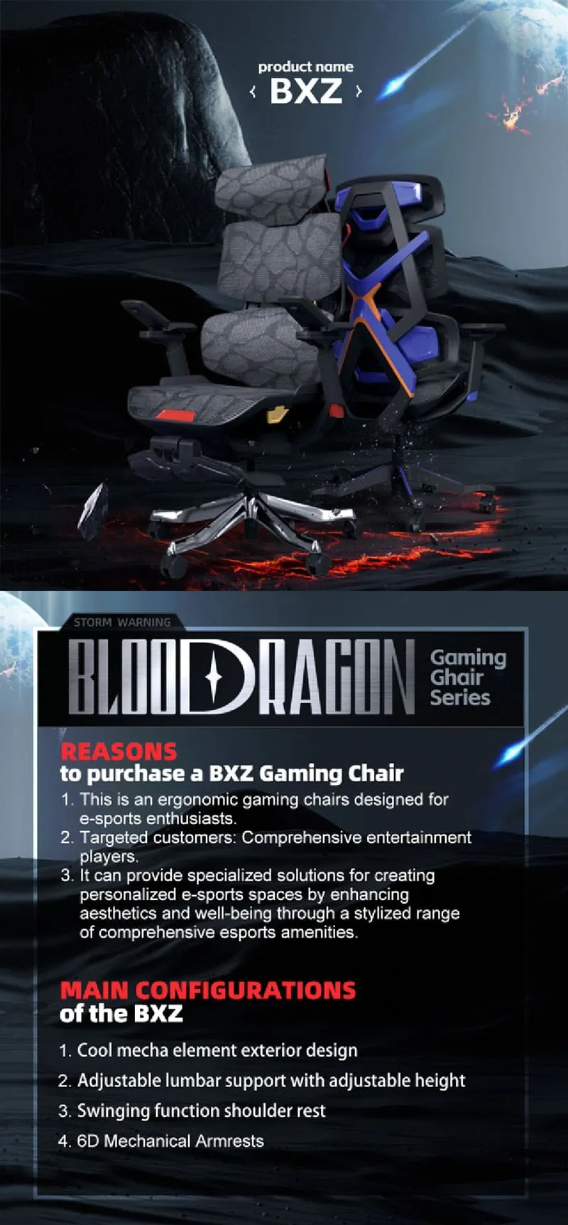 Enova Bloodragon BXZ Gaming Chair Azure — 136kg Capacity | Evetech