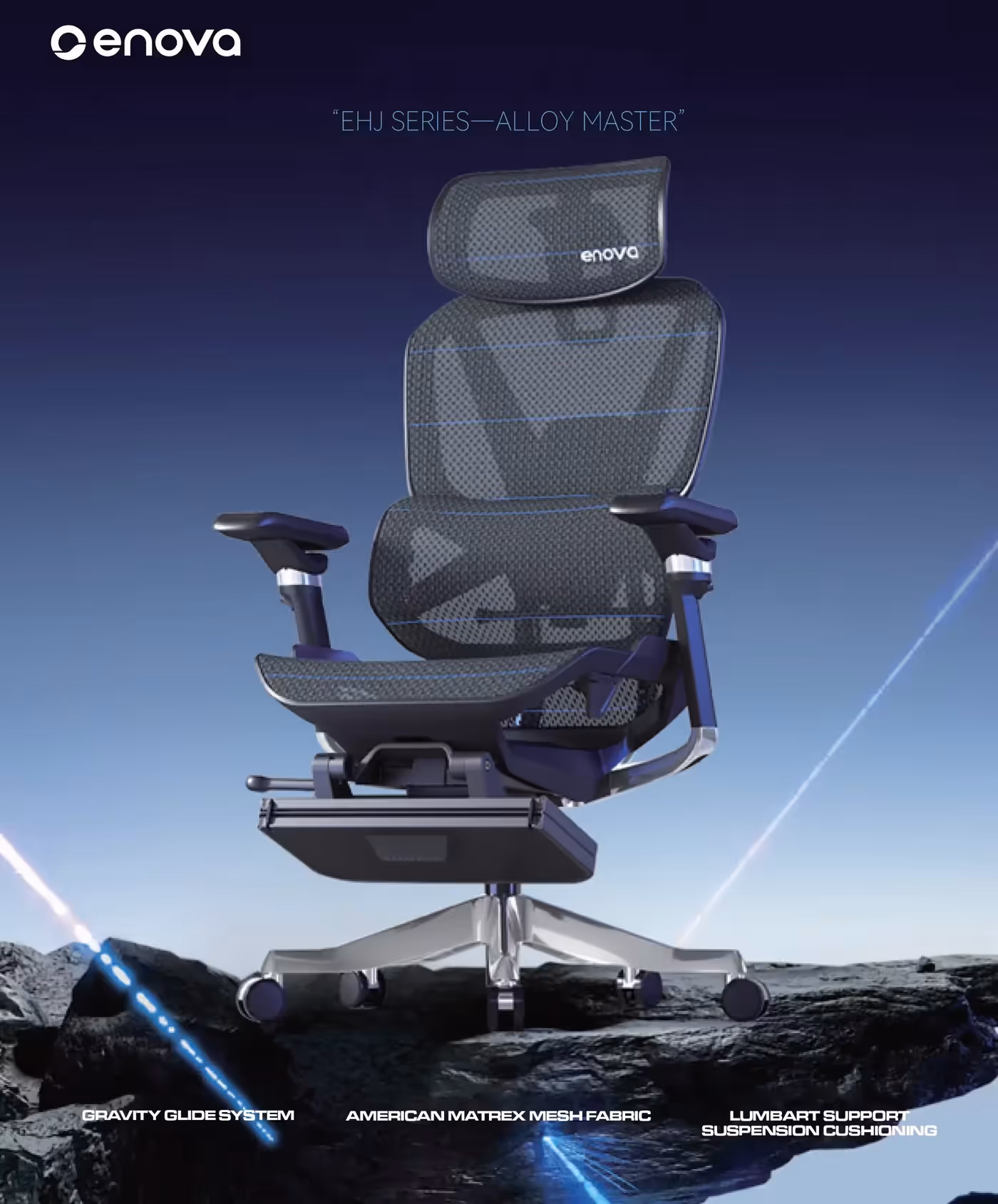 Enova EHJ-007A gaming chair in black with aluminium frame