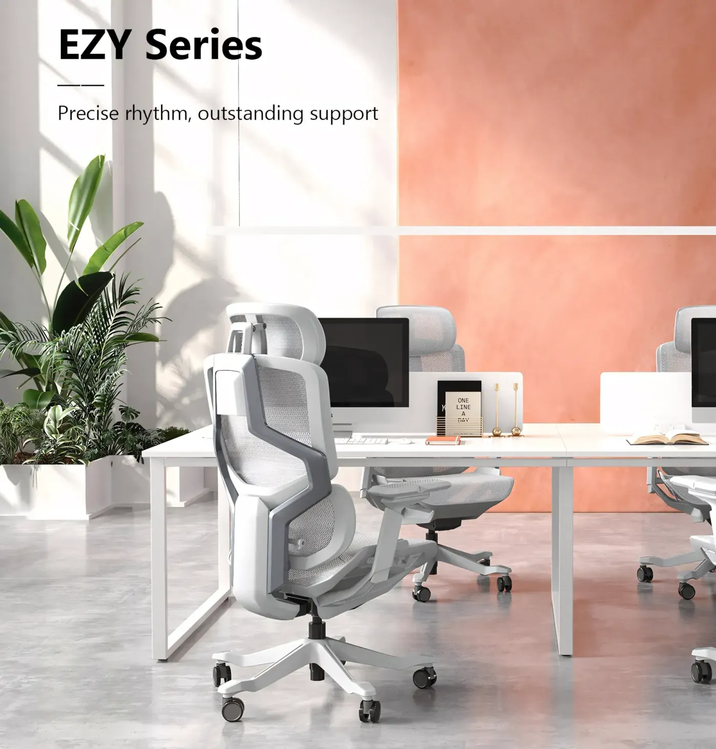 Enova EZY chair in Black and Rose Golden shown in full from the front
