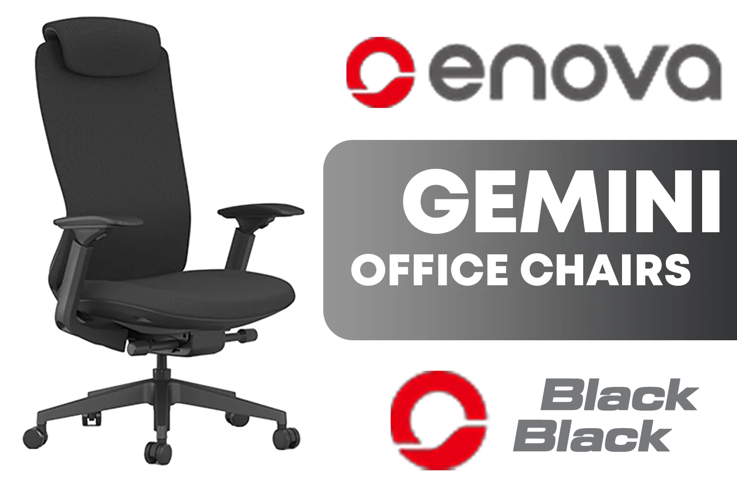 Enova GEMINI Office Chair - Black Frame / High Quality - Stretched Flannelette Fabric / Four-Level Tilt Lock Adjustability / Adjustable Lumbar Support / Max Weight Load 136kg / EGE-001A-Black-Frame