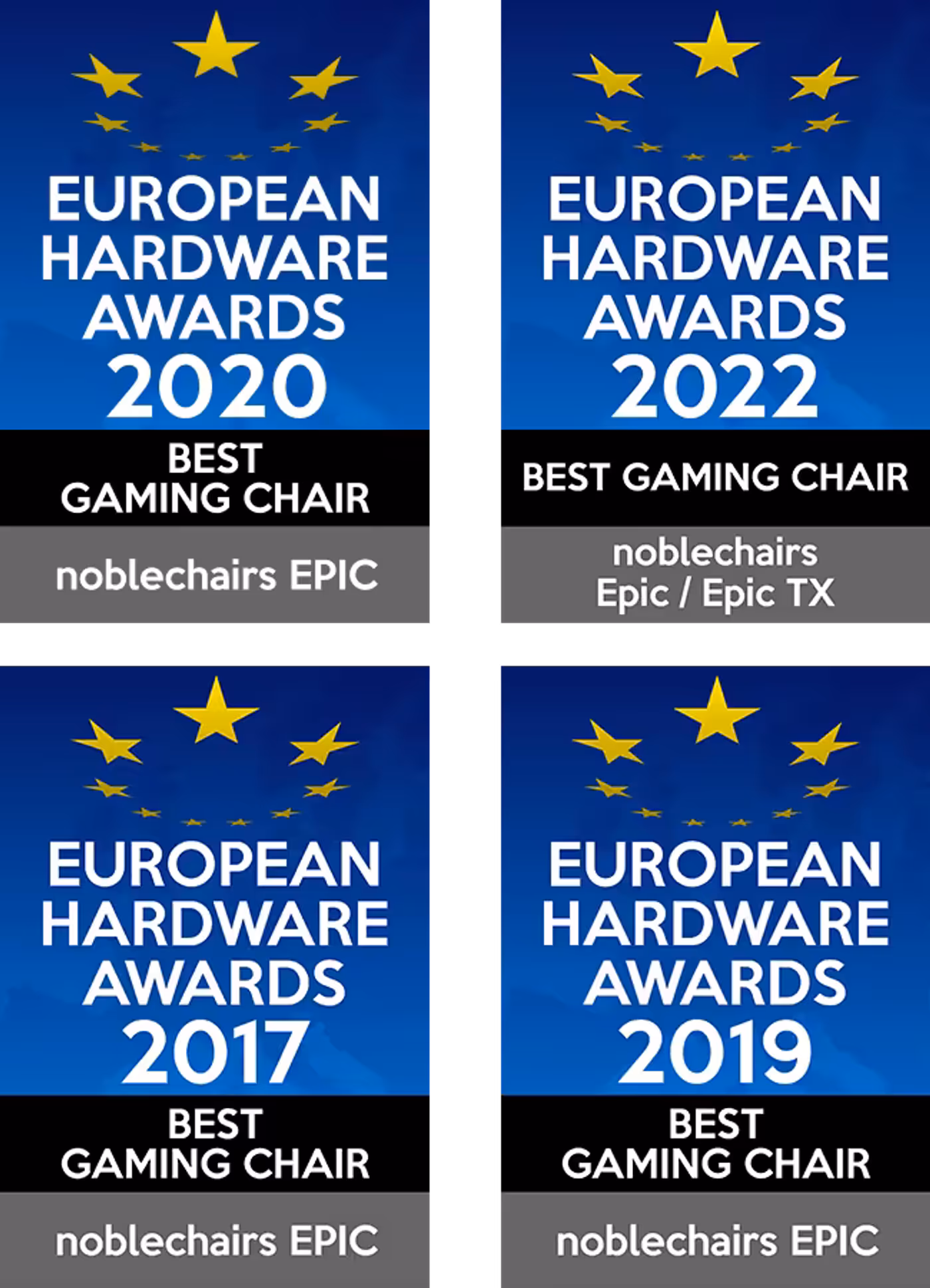Display of the award-winning accolades for the noblechairs EPIC series.