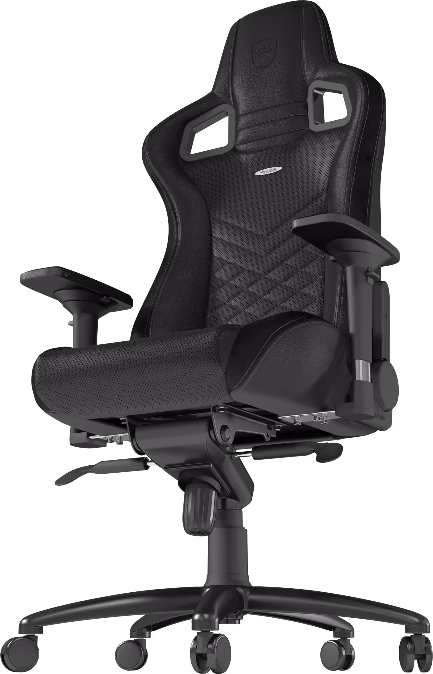 The robust matte black aluminum base of the EPIC series chair