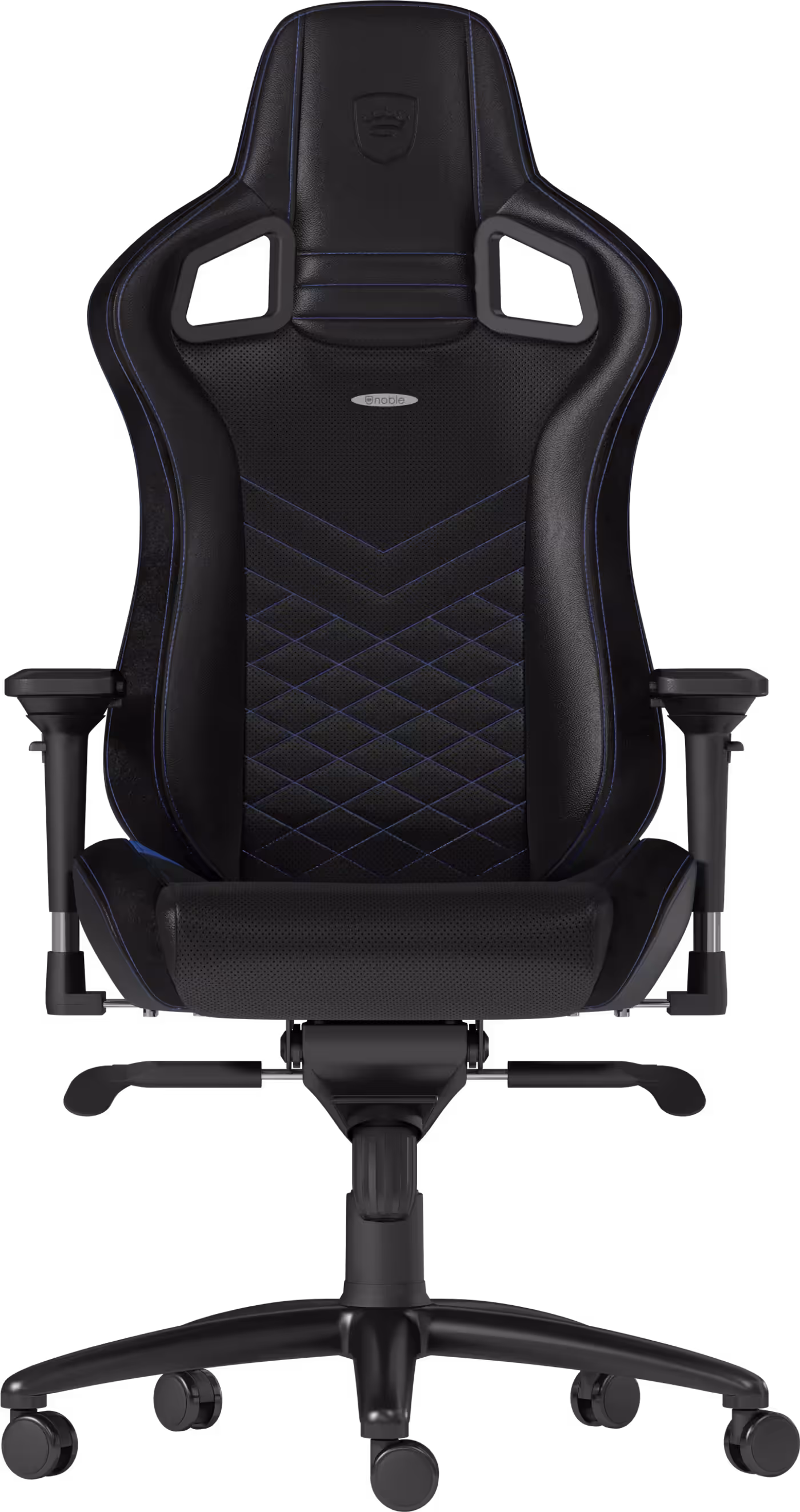 Side profile of noblechairs EPIC gaming chair in blue and black