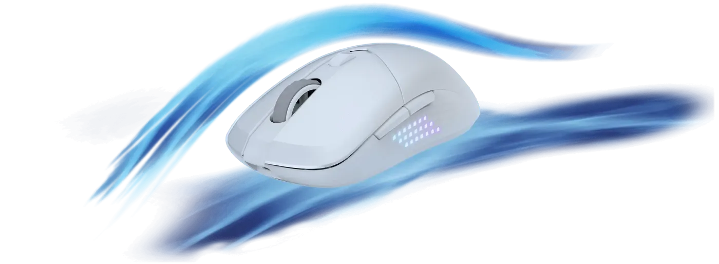 Symmetrical ergonomic design of the VERSA 300 mouse showing side profiles