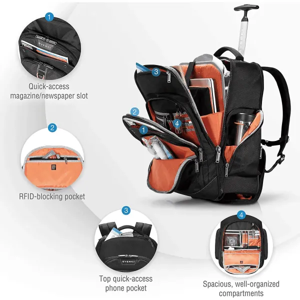 atlas wheeled laptop backpack 13-inch to 17.3-inch adaptable compartment ekp122 Everki 13-17.3 inch Black Electronics The Atlas Everkis wheeled backpack for the mobile professional Add to cart