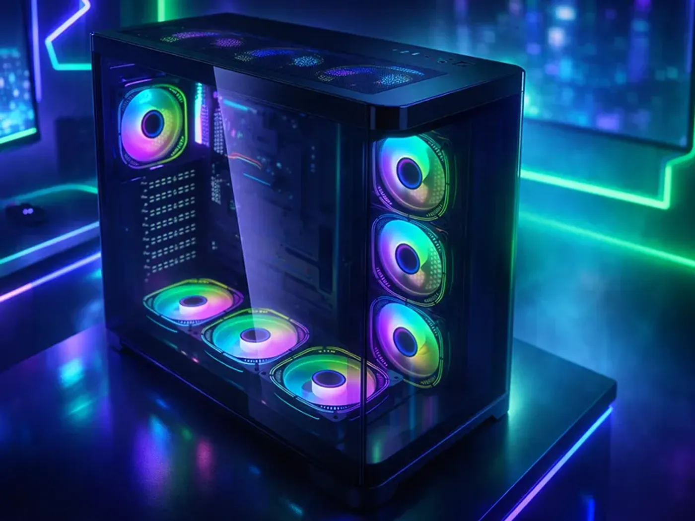 Aurix case with 270° panoramic tempered glass showing interior components