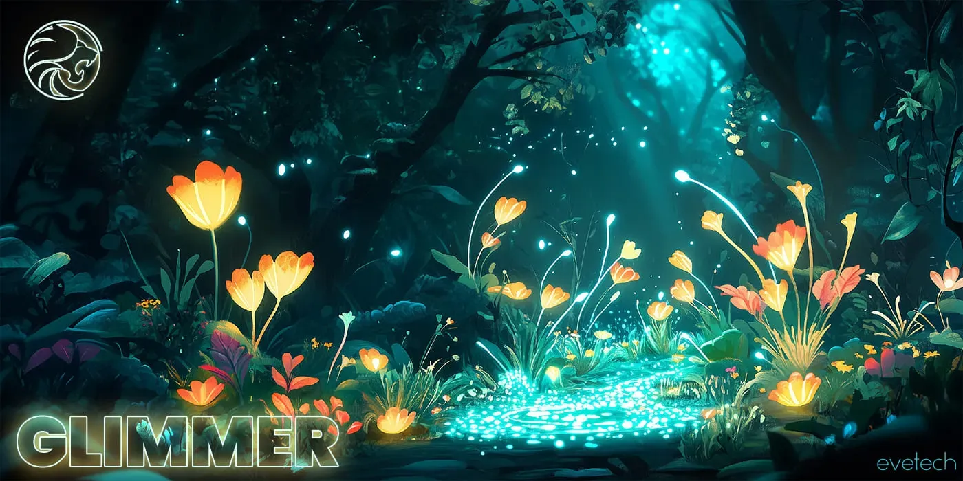 Evetech Glimmer gaming mousepad laid flat showing the glowing forest artwork
