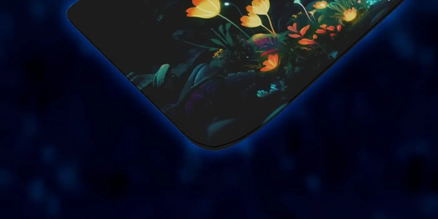 Evetech Glimmer gaming mousepad partly rolled up for storage