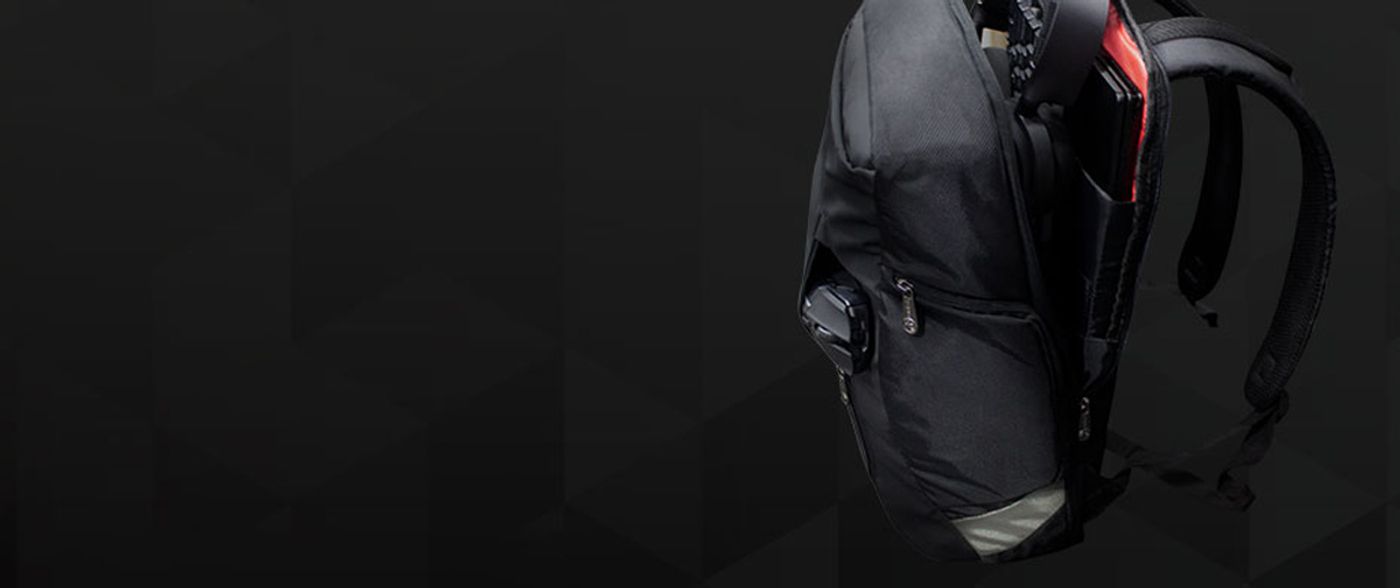 Open Evetech NEO backpack showing its separate storage compartments