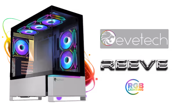 Evetech Reeve WS462B ARGB Mid-Tower Case — Silver, 6 ARGB Fans - image 1 Evetech Reeve WS462B ARGB Mid-Tower Case — Silver, 6 ARGB Fans - image 1