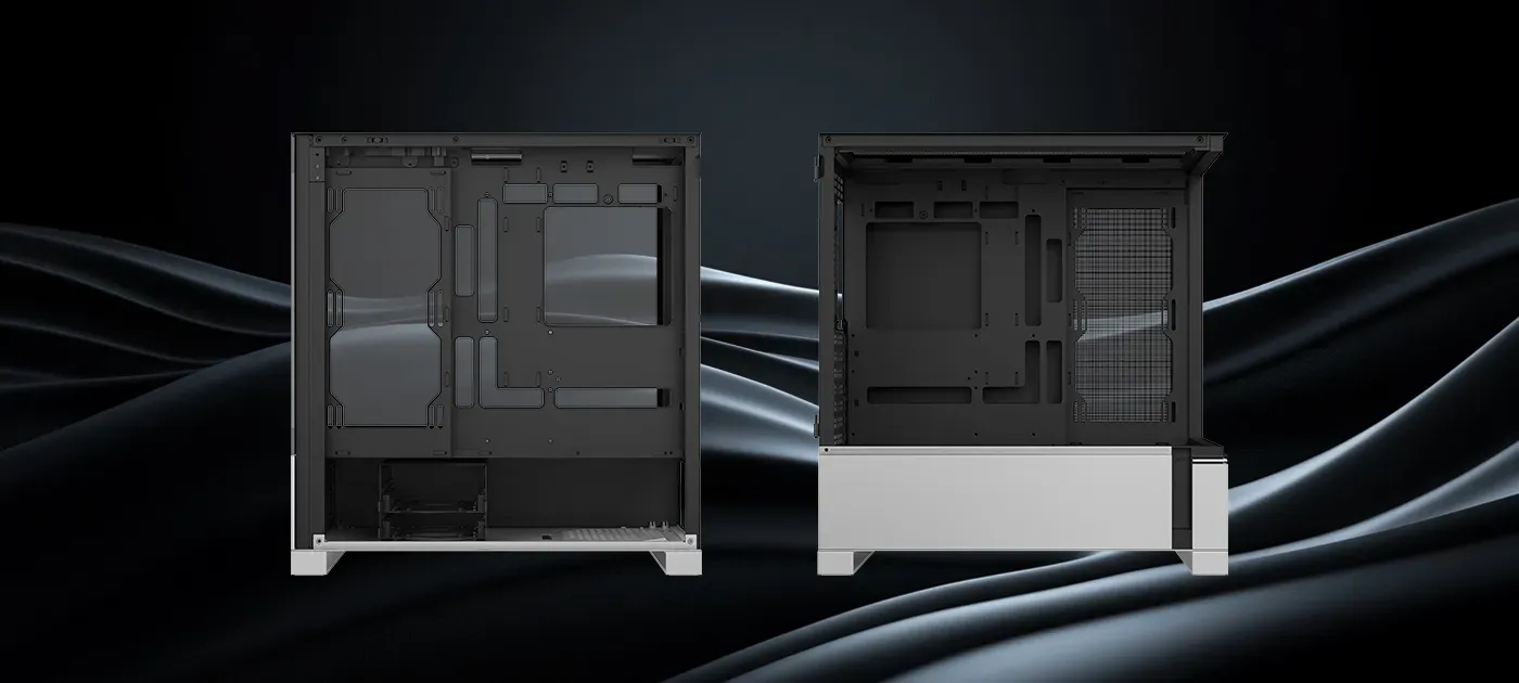 Open interior of the Evetech Reeve showing the drive area and cable routing space