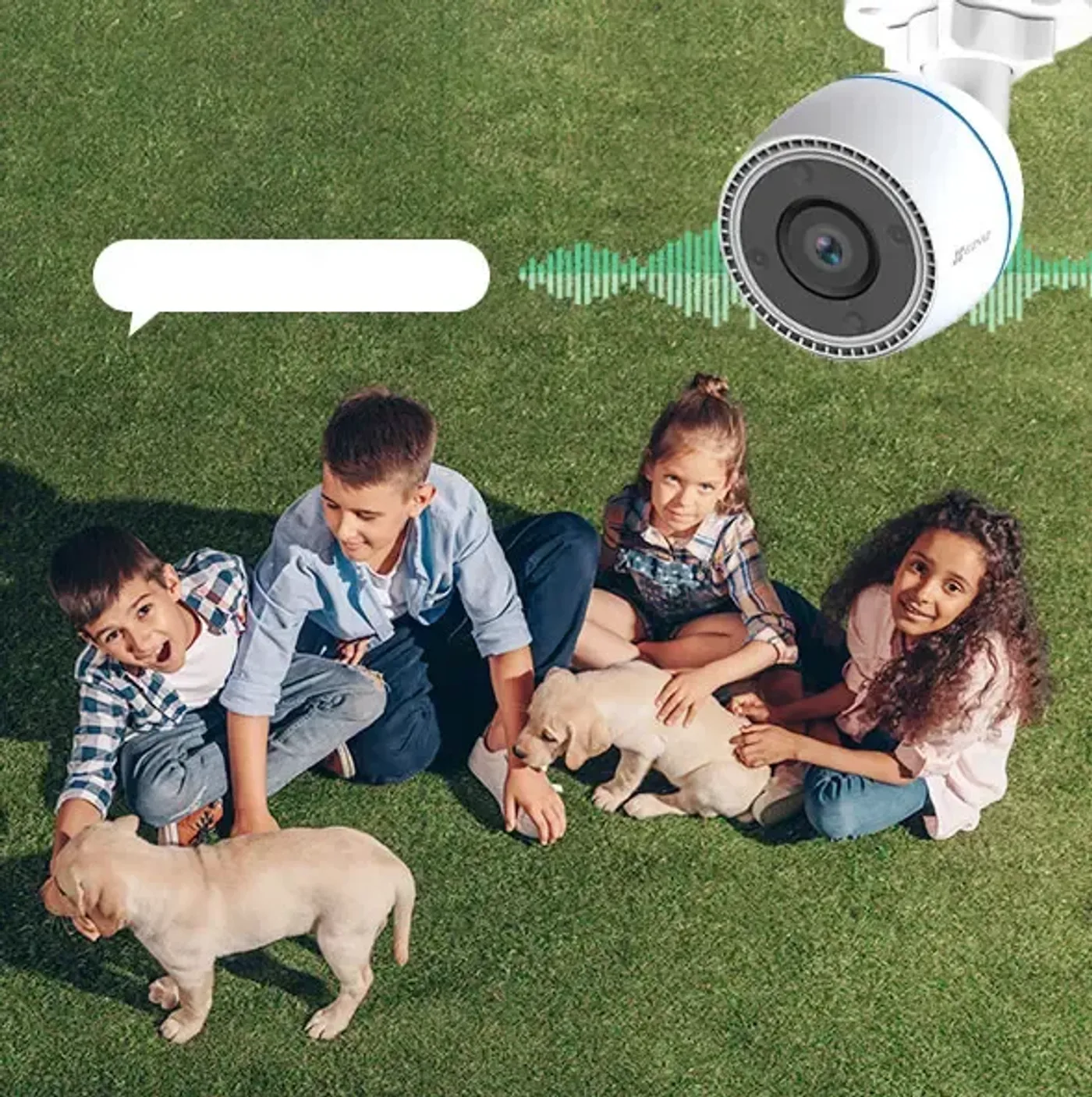 EZVIZ C3TN outdoor camera showing its built-in microphone position
