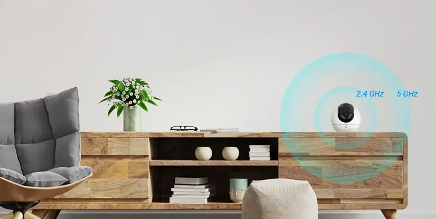 EZVIZ C6 camera connected over dual-band Wi-Fi to a home router