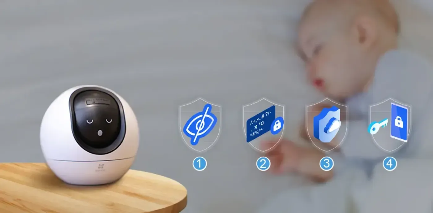 EZVIZ C6 indoor camera with its privacy shutter closed over the lens