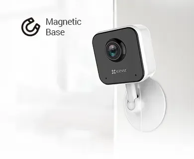 EZVIZ H1C camera mounted on wall with magnetic base for easy setup