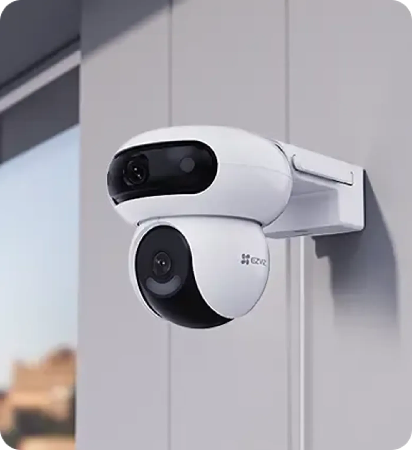 EZVIZ H90 Dual outdoor camera shown on its wall mount