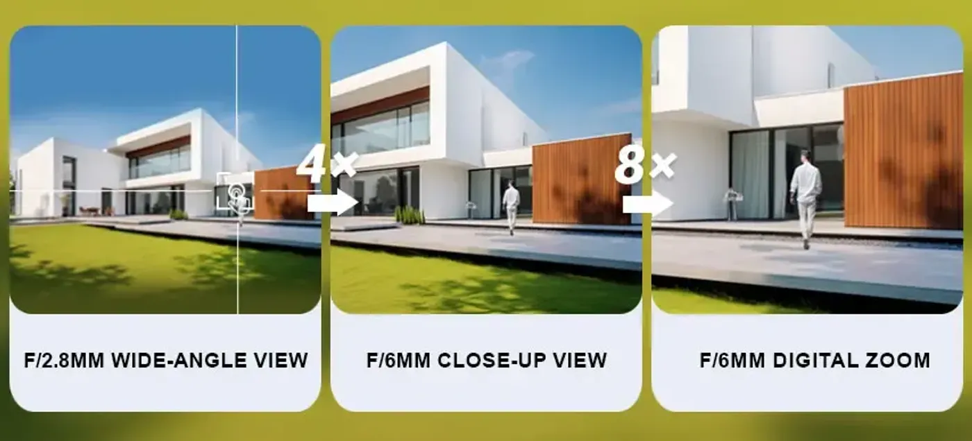 EZVIZ app showing wide-angle and magnified close-up views from the H90 Dual