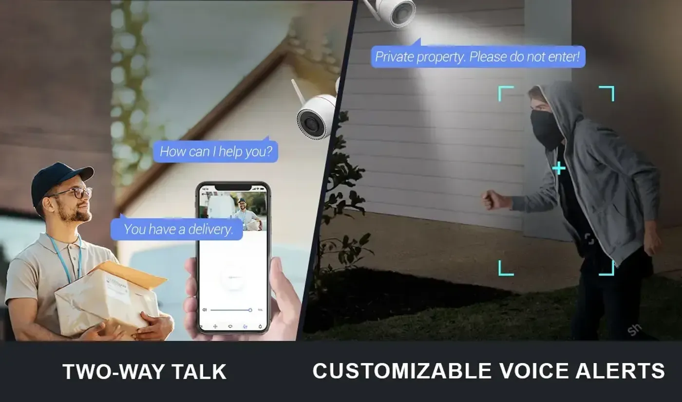 EZVIZ H90 Dual two-way audio conversation with a visitor at a gate