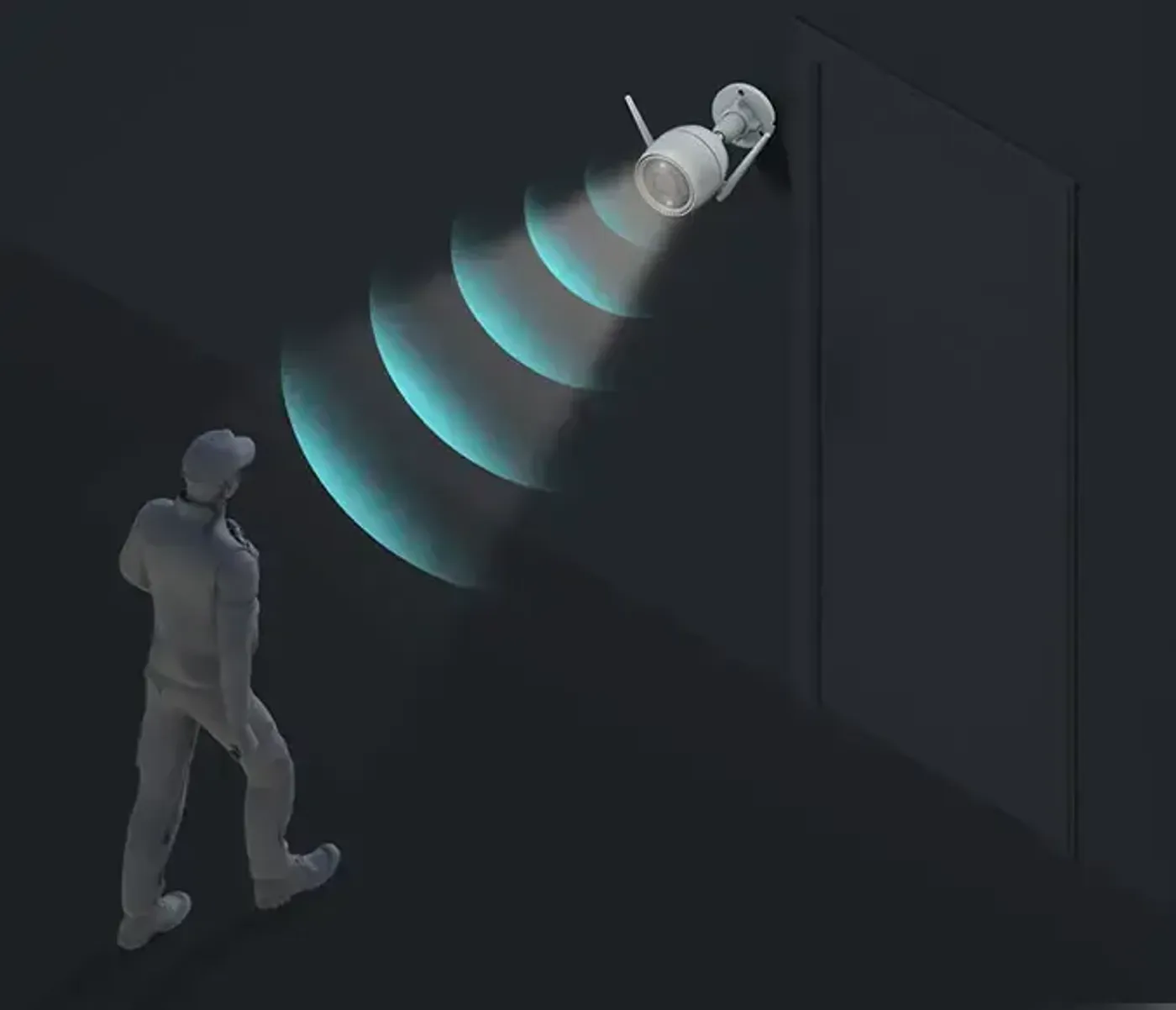 EZVIZ H90 Dual with its deterrent siren and spotlights active at night