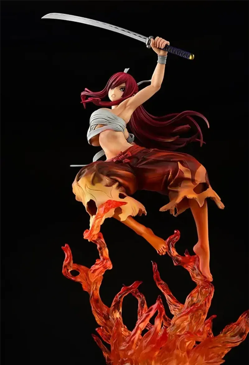 Erza Scarlet figure captured mid-action rising from the flame