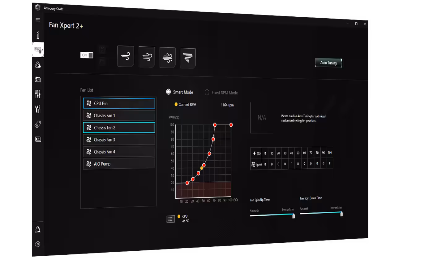 Fan Xpert 2+ software interface for adjusting cooling and fan profiles
