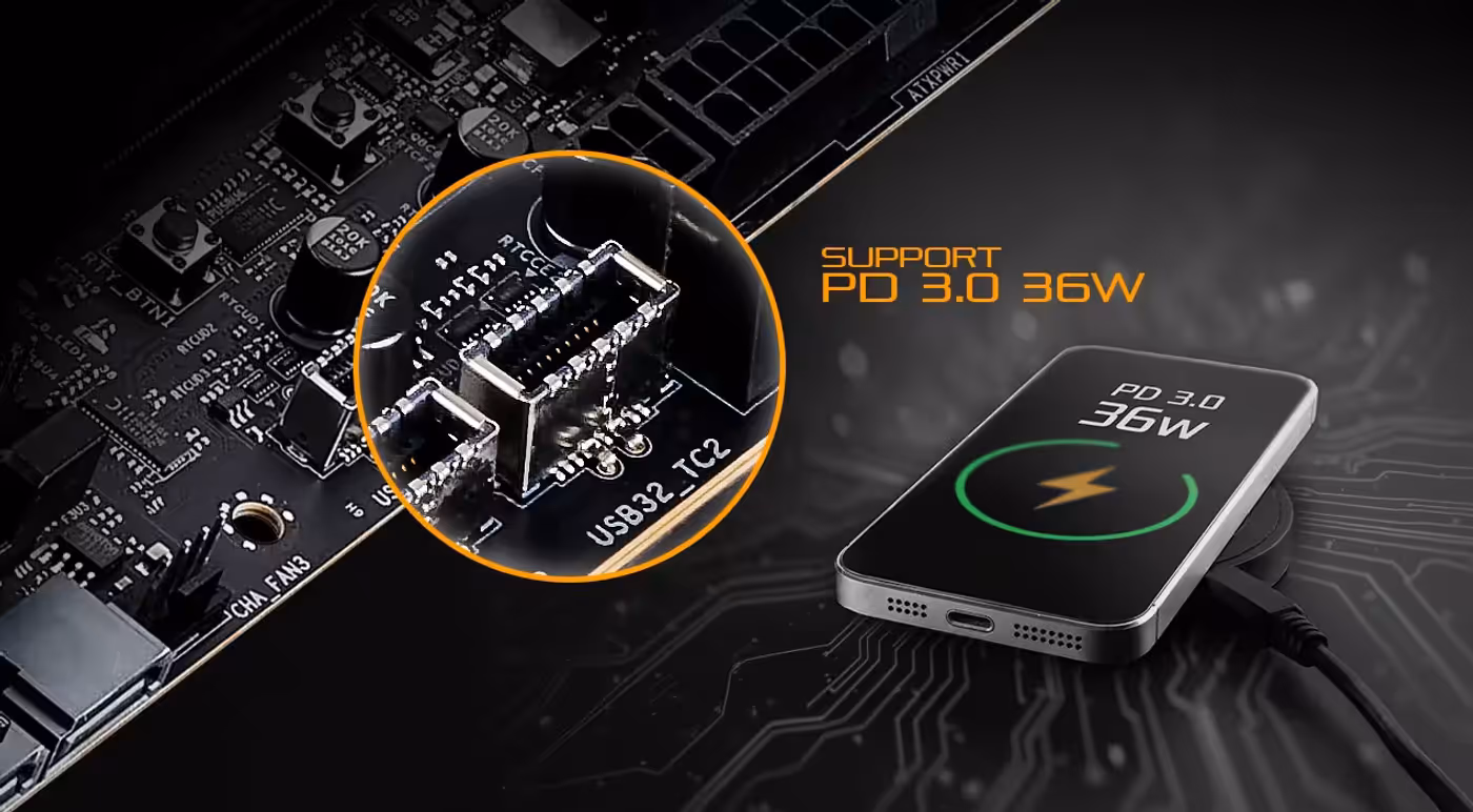 Display demonstrating integrated fast charging technology for peripherals