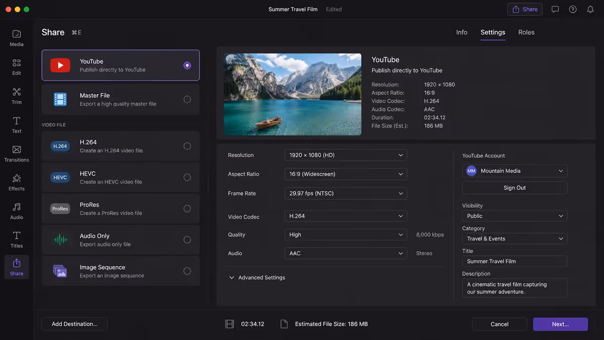 Share menu export options