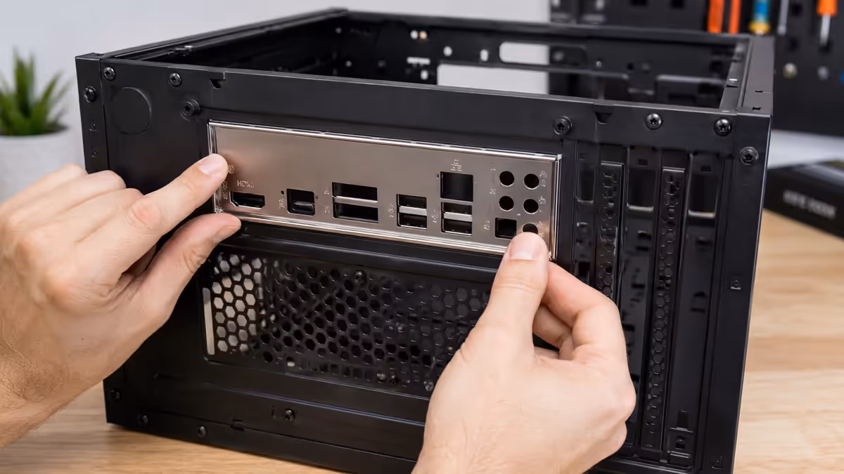 I/O shield being installed in case