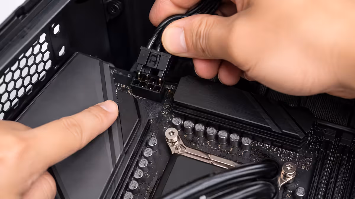 CPU 8-pin power connector being installed