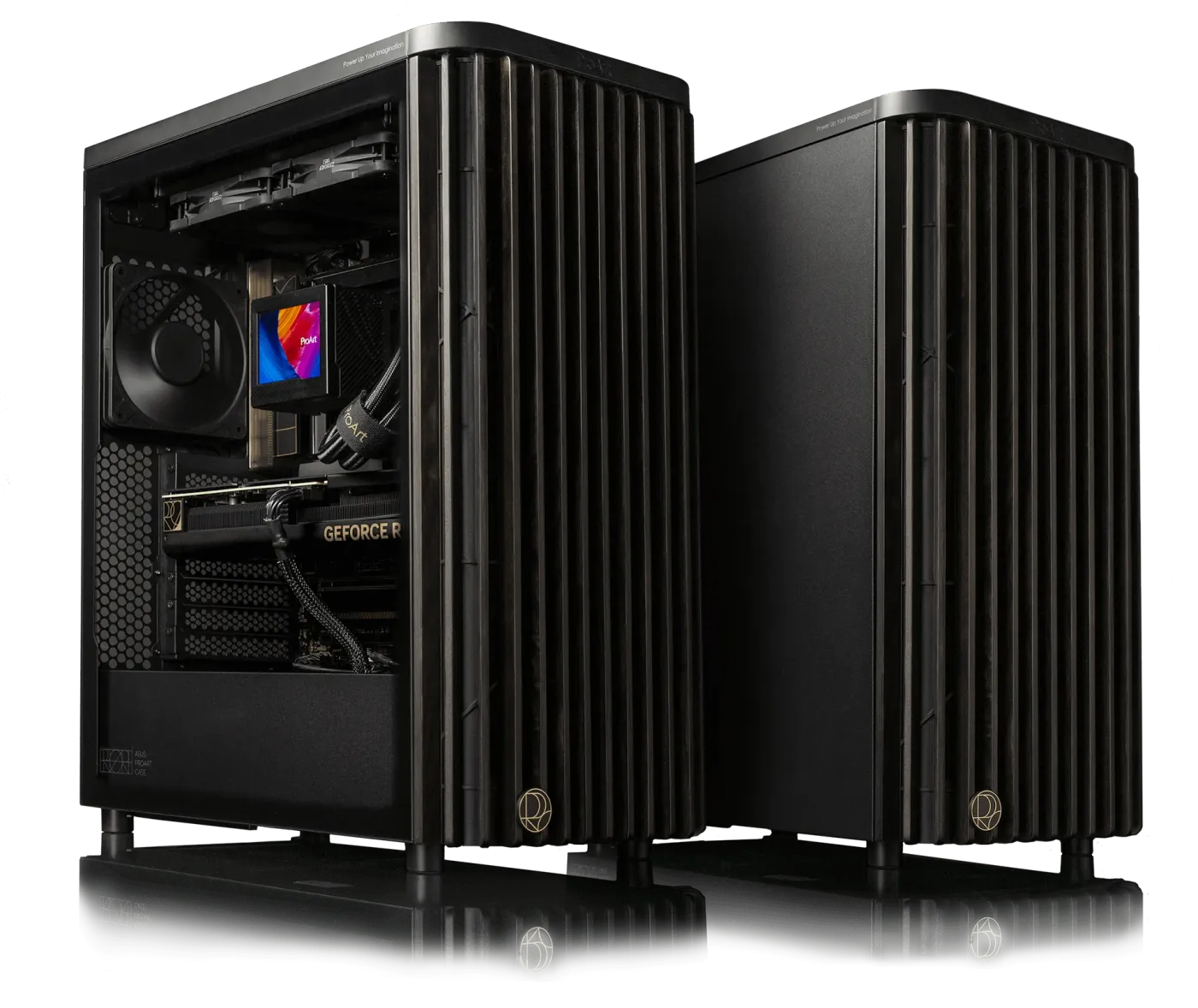 Angled side view of tempered glass side panel and metal side panel