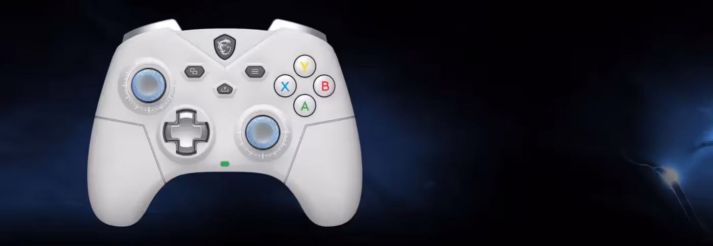 MSI FORCE GC300 controller held in both hands showing its ergonomic shape