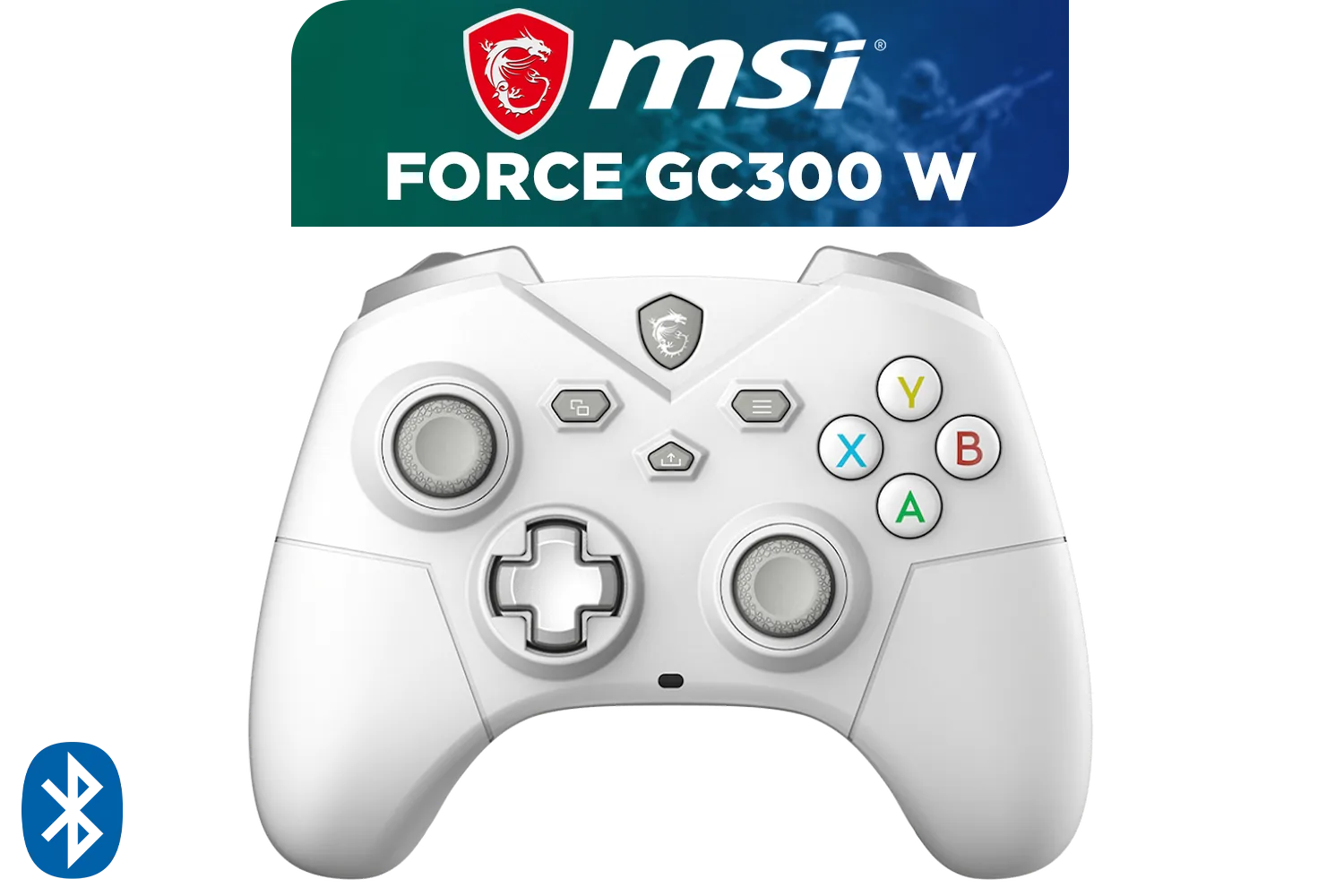 FORCE GC300 Wireless Gaming Controller - White / 2.4 GHz Wireless, Bluetooth, USB 2.0 (USB-C) / Up to 20 hours (w/o vibration) Battery Life / Compatible Windows 10 & later, Android 8 & later / S10-43G0240-EC4