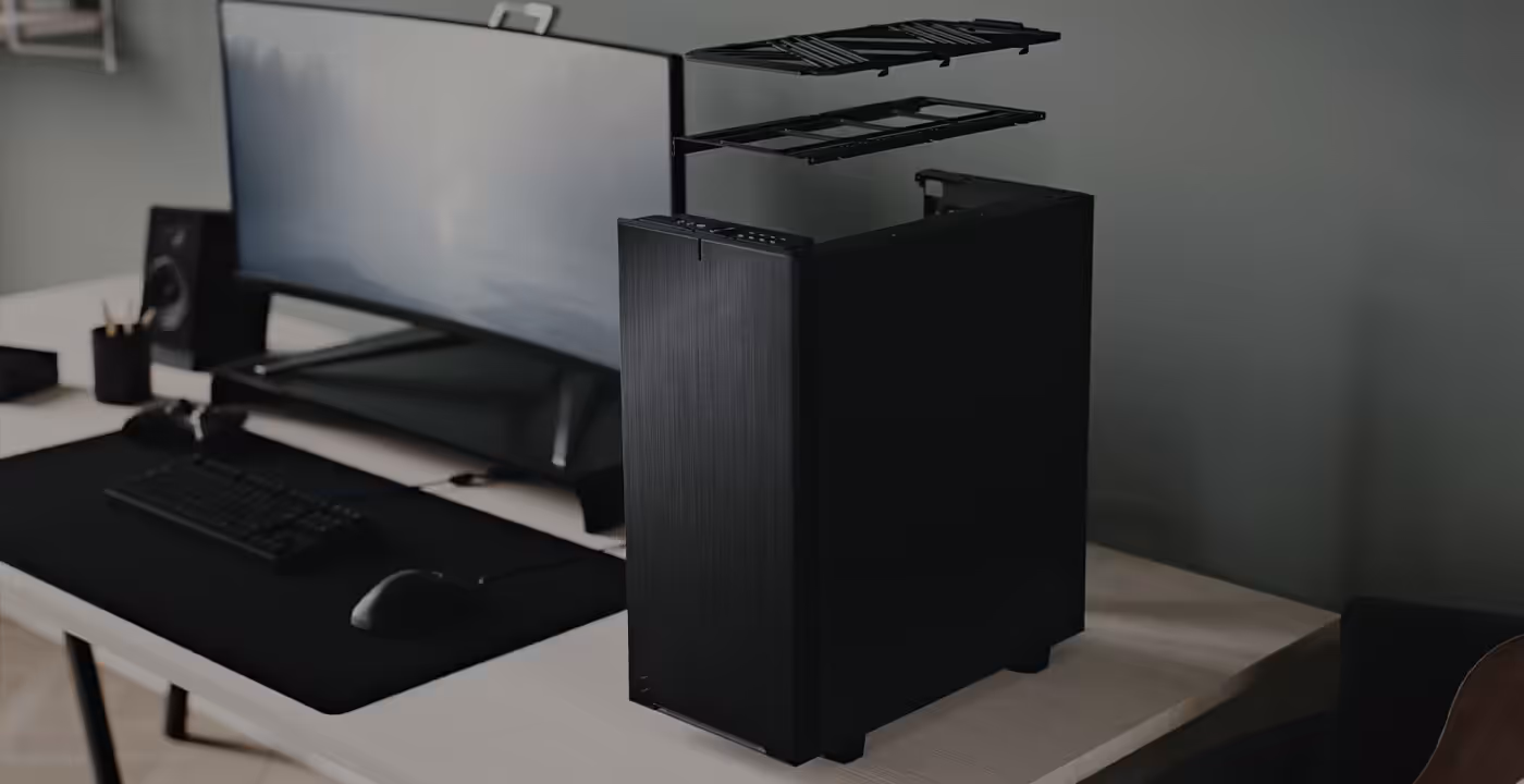 Top view of the Fractal Design Define 7 Compact with the top panel removed for easier access