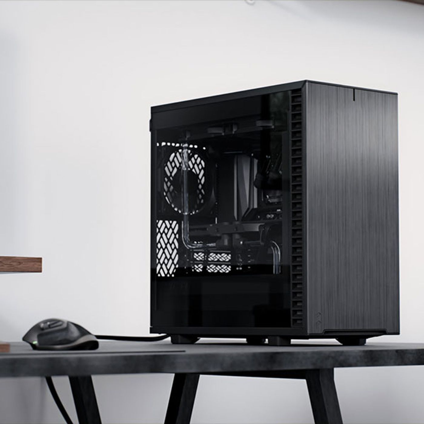 Fractal Design Define 7 Mini side profile showing brushed aluminum finish