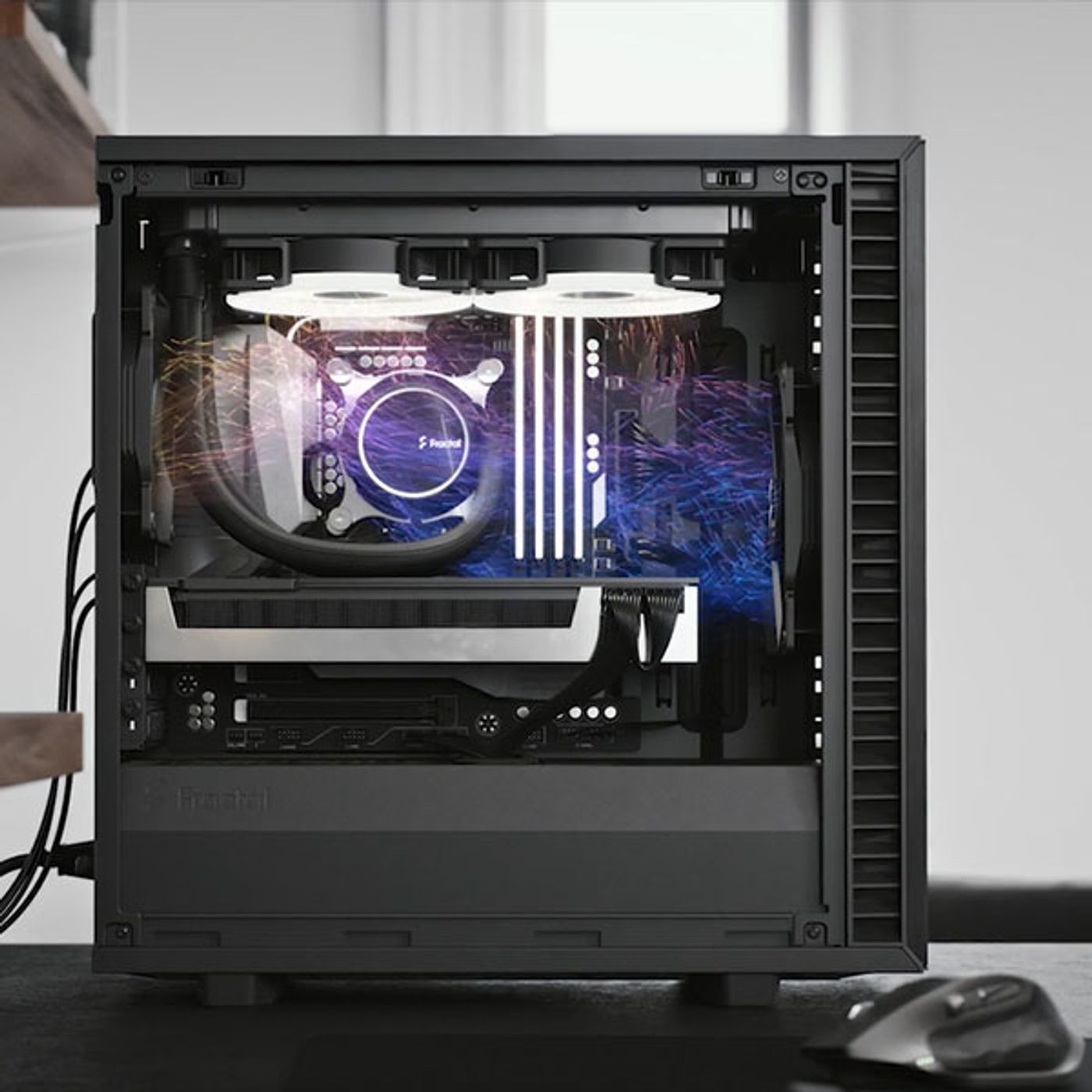 Internal view of Fractal Design Define 7 Mini cooling system and fans