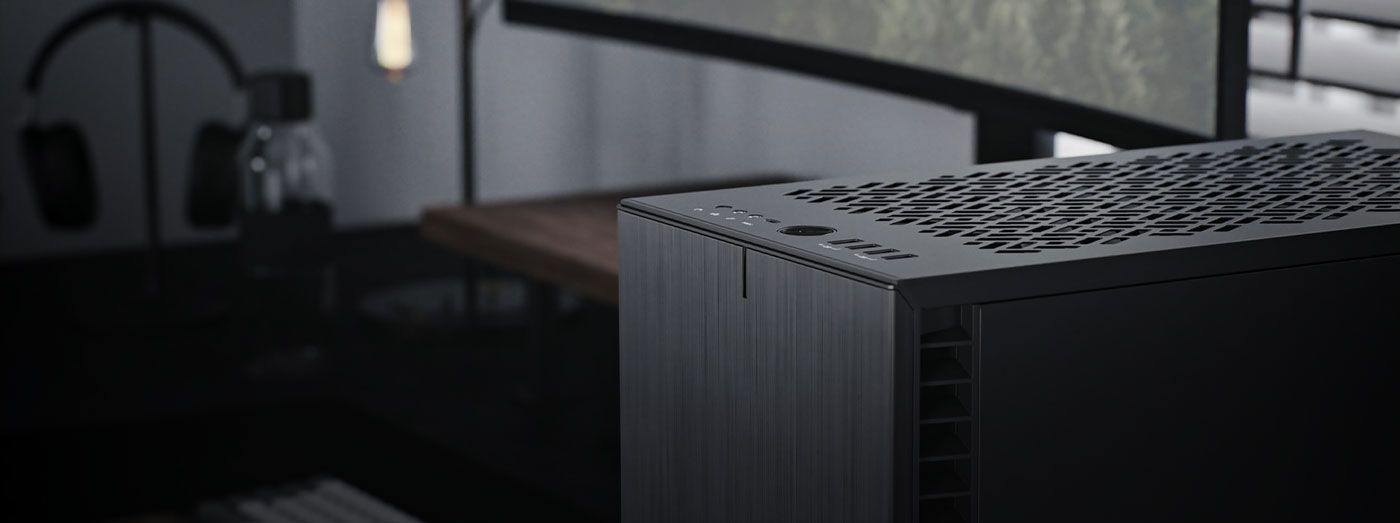 Front panel I/O featuring USB Type-C connectivity and storage bay view